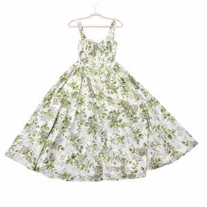 Moon River Green Floral Maxi Dress XS Cottagecore Smocked